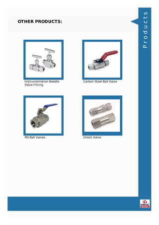 OTHER PRODUCTS:
Instrumentation Needle
Valve Fitting
Carbon Steel Ball Valve
MS Ball Valves Check Valve
Products
 