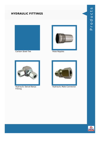 HYDRAULIC FITTINGS
Carbon Steel Tee Hose Nipples
Hydraulic Swivel Banjo
Fitting
Hydraulic Male Connector
Products
 