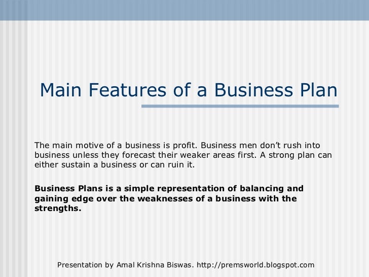 features in business plan