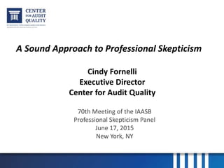 A Sound Approach to Professional Skepticism
70th Meeting of the IAASB
Professional Skepticism Panel
June 17, 2015
New York, NY
Cindy Fornelli
Executive Director
Center for Audit Quality
 