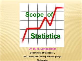 Dr. M. H. Lohgaonkar
Department of Statistics ,
Shri Chhatrapati Shivaji Mahavidyalaya
Shrigonda.
Scope of
Statistics
 