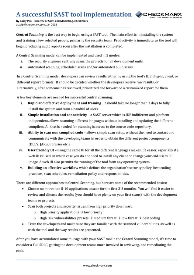 A Successful SAST Tool Implementation | PDF | Web Development | Internet