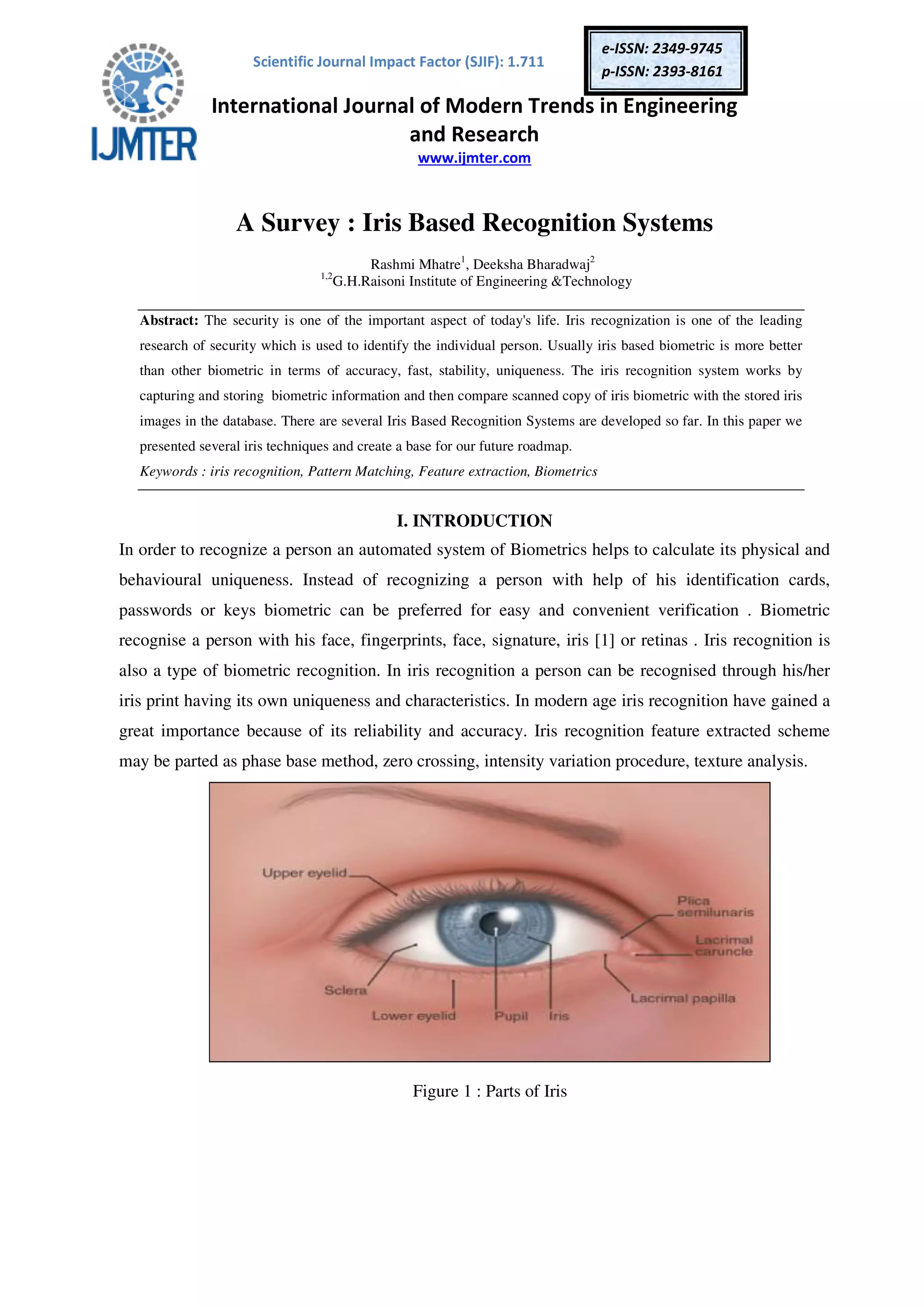 A Survey Iris Based Recognition Systems PDF