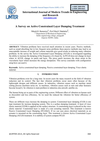 A Survey on Active Constrained Layer Damping Treatment | PDF