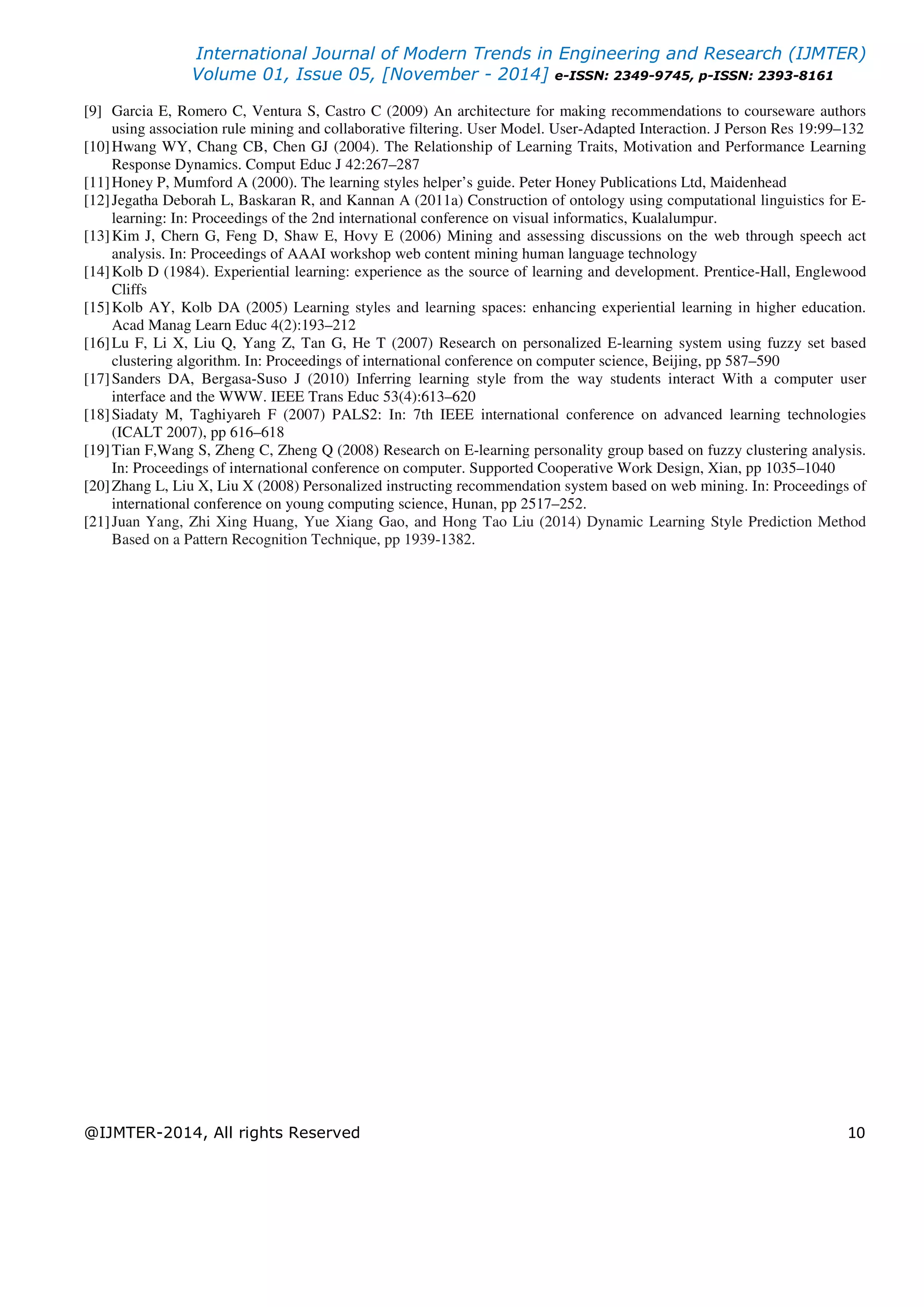 A Survey on Various Learning Styles Used in E-Learning System | PDF