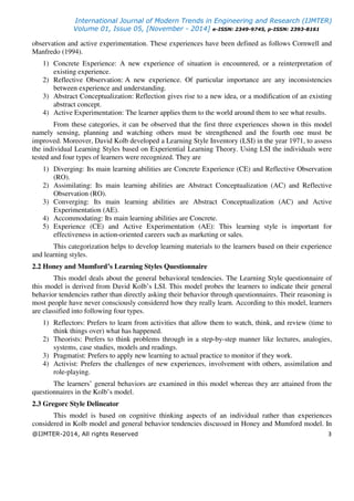 A Survey on Various Learning Styles Used in E-Learning System | PDF
