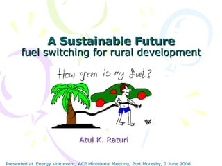 A Sustainable Future fuel switching for rural development Atul K. Raturi Presented at   Energy side event, ACP Ministerial Meeting, Port Moresby, 2 June 2006 