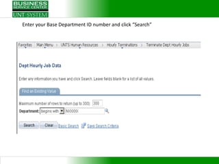 Enter your Base Department ID number and click “Search”
 