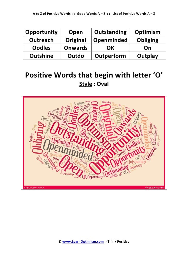 a to z of positive words ebook letter o words
