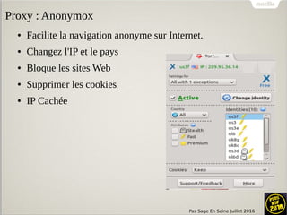 Pas Sage En Seine Juillet 2016
● Facilite la navigation anonyme sur Internet.
● Changez l'IP et le pays
● Bloque les sites Web
● Supprimer les cookies
● IP Cachée
Proxy : Anonymox
 