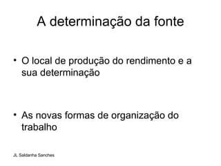 A determinação da fonte O local de produção do rendimento e a sua determinação As novas formas de organização do trabalho  