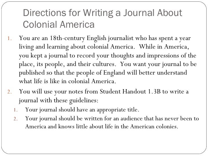 A Trip Through The Colonies Journal Writing Activity