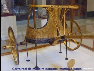 Carro real de madeira dourada, marfim,e junco
 