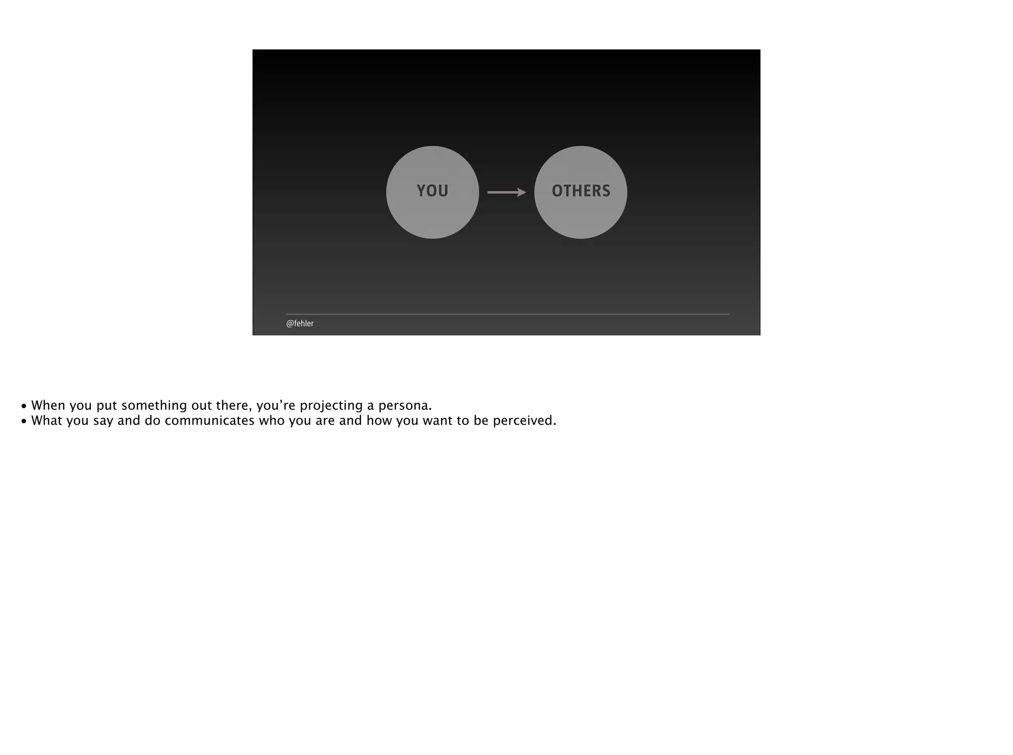 @fehler
YOU OTHERS
• When you put something out there, you’re projecting a persona.
• What you say and do communicates who you are and how you want to be perceived.
 