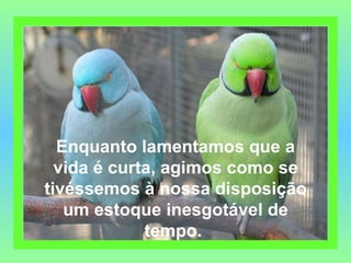 Enquanto lamentamos que a vida é curta, agimos como se tivéssemos à nossa disposição um estoque inesgotável de tempo.  