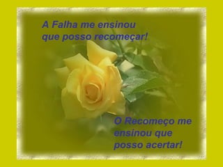A Falha me ensinou que posso recomeçar! O Recomeço me ensinou que posso acertar! 