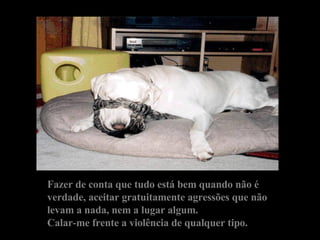 Fazer de conta que tudo está bem quando não é verdade, aceitar gratuitamente agressões que não levam a nada, nem a lugar algum. Calar-me frente a violência de qualquer tipo. 