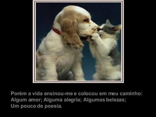 Porém a vida ensinou-me e colocou em meu caminho: Algum amor; Alguma alegria; Algumas belezas; Um pouco de poesia. 