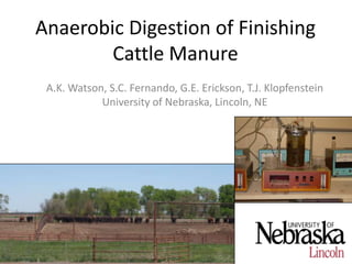 Anaerobic Digestion of Finishing
Cattle Manure
A.K. Watson, S.C. Fernando, G.E. Erickson, T.J. Klopfenstein
University of Nebraska, Lincoln, NE
 