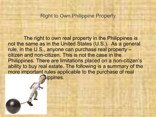 Foreigner's guide to buying real estate in the Philippines | PPTX