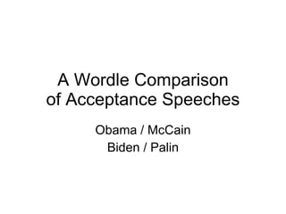 A Wordle Comparison of Acceptance Speeches Obama / McCain Biden / Palin 