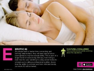 AGENCY OF RELEVANCE
CULTURAL CHALLENGE
Hire a professional cuddler and blog
about the experience.
EROTIC IQ
As people have...