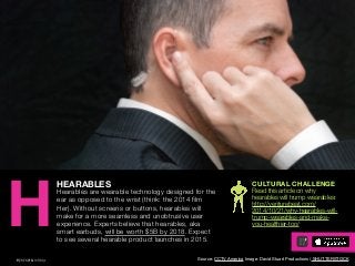 AGENCY OF RELEVANCE
HEARABLES
Hearables are wearable technology designed for the
ear as opposed to the wrist (think: the 2...