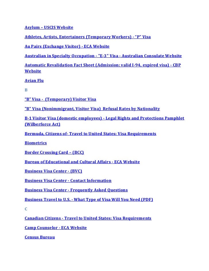 A Z Index Of Us Visa