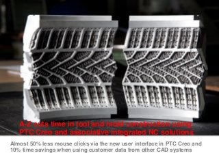 A-Z cuts time in tool and mold construction using
PTC Creo and associative integrated NC solutions
Almost 50% less mouse clicks via the new user interface in PTC Creo and
10% time savings when using customer data from other CAD systems
 
