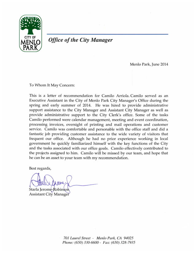 City of Menlo Park Letter | PDF