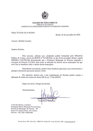 TCE determina suspensão de nomeações de concursados por Rorró Maniçoba em Floresta, PE