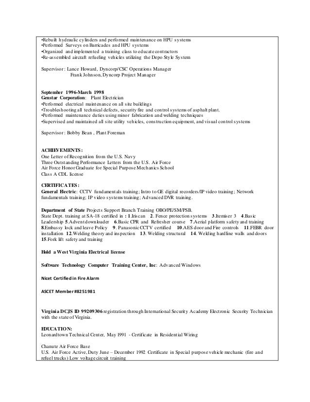 generator technician resumes