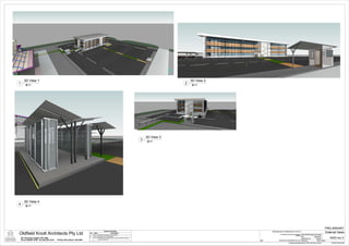 3D View 1                                                                                                                                                               3D View 2
                          1        @ A1
                                                                                                                                                                                                     2   @ A1




                                                                                                                                                                                         3D View 3
                                                                                                                                                                                     3   @ A1




                                 3D View 4
                          4        @ A1




                                                                                                                                                                                                                                                                                                          PRELIMINARY
                                                                                                                                  Revision Schedule                                                                        INTEGRATED WORKSHOP FITOUT                                                     External Views
                          Oldfield Knott Architects Pty Ltd                                             No.
                                                                                                        A
                                                                                                        B
                                                                                                               Date                         Description
                                                                                                              09.01.12 Revised In Progress Structural Model
                                                                                                              10.01.12 Canopy Link from Base Build
                                                                                                                                                                                                                                  Cnr Belmont Ave and Leach Highway Project NumberProject Number
                                                                                                                                                                                                                                                            Kewdale
                                                                                                                                                                                                                                                                    Date                August 2011

The Royal Australian
                              567 Hay Street, Daglish, WA. 6008                                         C     12.01.12 Revised Grids, Pallet Drawing Linked and Addition of Bike &
                                                                                                                       Smokers Enclosure
                                                                                                                                                                                                                                                                    Design/drawn by           Designer        A003 rev.C
Institute of Architects       Phone (08)9381 6788 . Fax (08) 9381 4619   PO Box 849, Subiaco, WA 6904                                                                                                                for         Cameron Australasia Pty Ltd        Checked by                Checker Scale
                                                                                                                                                                                                                                               C:UsersachachadDocuments1114011140_Fitout_Local.rvt        12/01/2012 10:35:43 AM
 