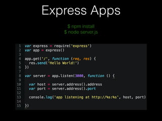 Express Apps
$ npm install
$ node server.js
 