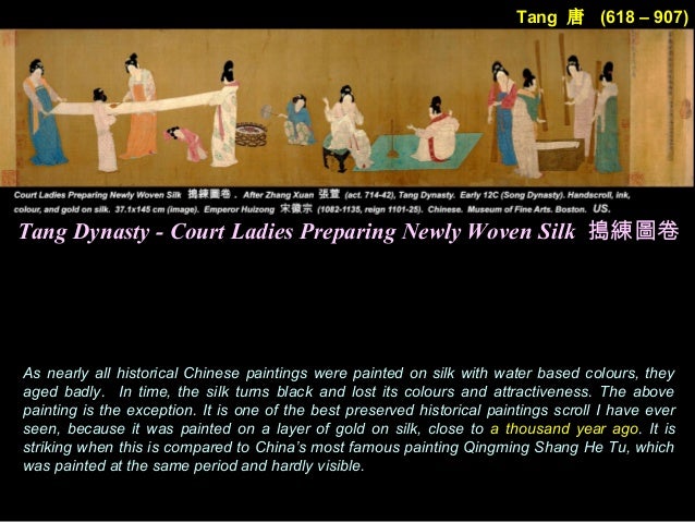 Chinese antique painting Ladies preparing newly woven silk Tang dynasty Figures