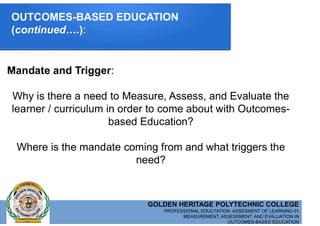Measurement Assessment and Evaluation in Outcomes-based Education (02 ...