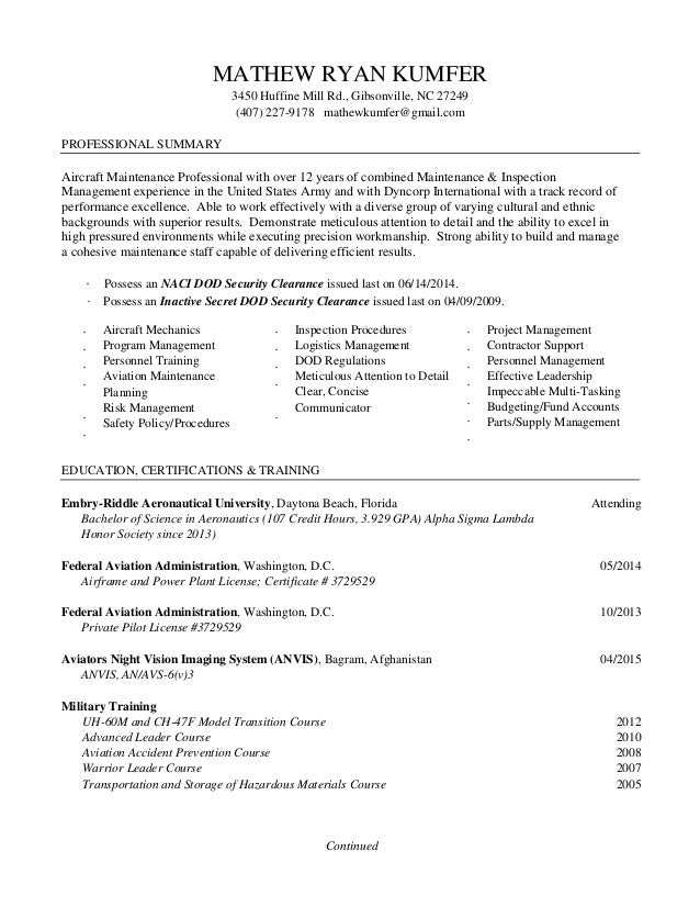 Mathew R. Kumfer Resume