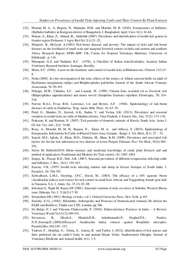 Studies On Prevalence Of Ixodid Ticks Infesting Cattle And - 
