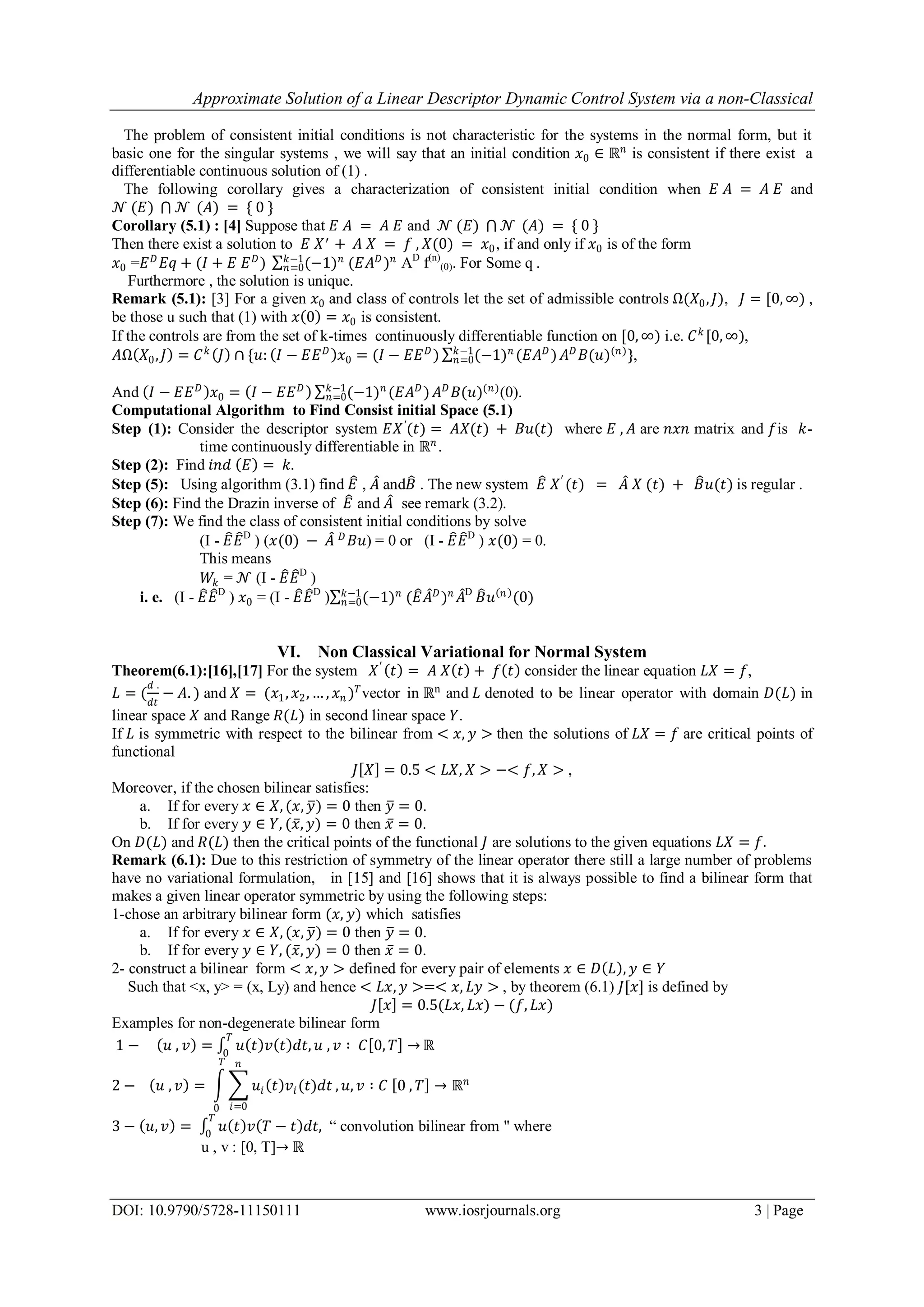 Approximate Solution of a Linear Descriptor Dynamic Control System via ...