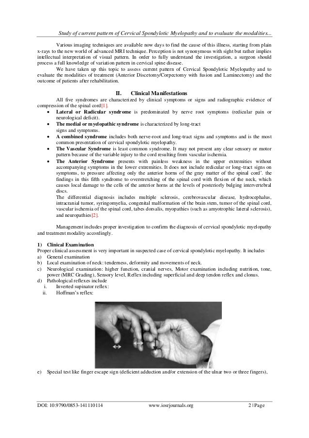 Study Of Current Pattern Of Cervical Spondylotic Myelopathy And To Ev