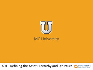 MC University
A01 |Defining the Asset Hierarchy and Structure
 