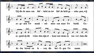 Gij die de mensen liefhebt
en tot liefde hebt geschapen,
wij zegenen Uw maaksel:
mensen naar Uw beeld.
Gezegend zij die vrienden zijn
elkaar een steun en toeverlaat,
die delen brood en leven,
die heiligen Uw naam.
 