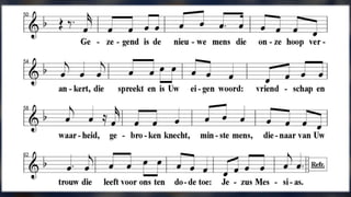 Gezegend is de nieuwe mens
die onze hoop verankert,
die spreekt en is Uw eigen woord:
vriendschap en waarheid,
gebroken knecht, minste mens,
dienaar van Uw trouw
die leeft voor ons ten dode toe:
Jezus Messias.
 