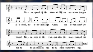 Gezegend zij die doen als Hij
en opstaan tegen alle dood,
die ademen zijn Geest,
die leven naar Uw woord
Gezegend zij die vrienden zijn,
die moeizaam of van harte
delen brood en vrede
die stichten hier Uw rijk.
 