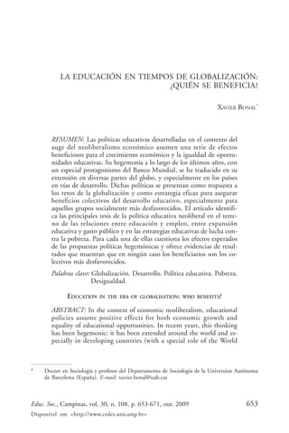 La educación en tiempos de la globalización | PDF