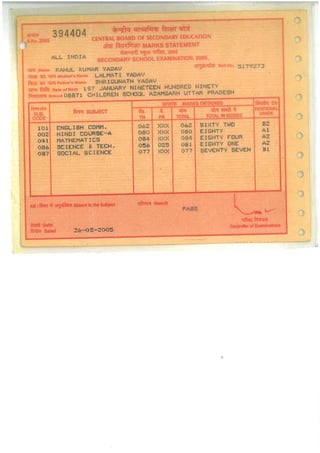 10th mark sheet and certificate