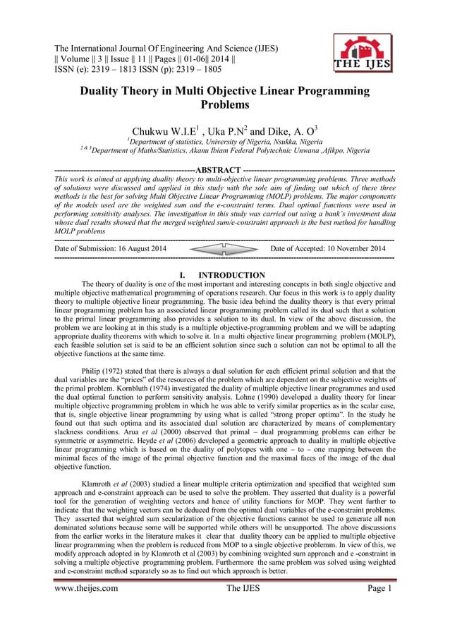Duality Theory in Multi Objective Linear Programming Problems | PDF