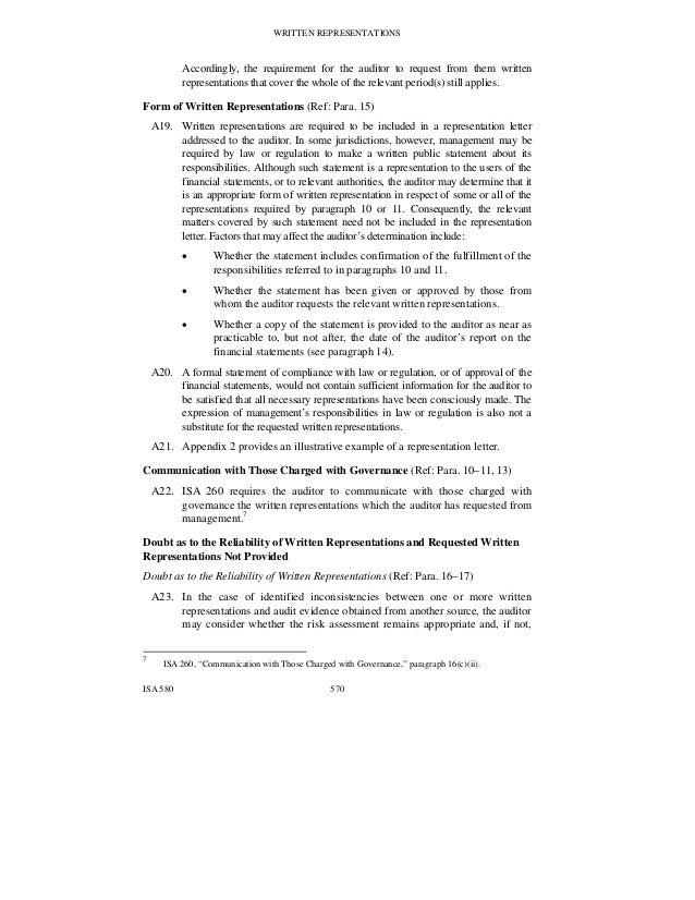 isa representation 580 management letter handbook 580 isa 2010 A032 iaasb