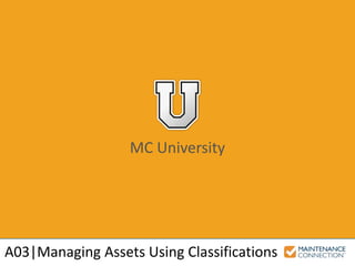MC University
A03|Managing Assets Using Classifications
 
