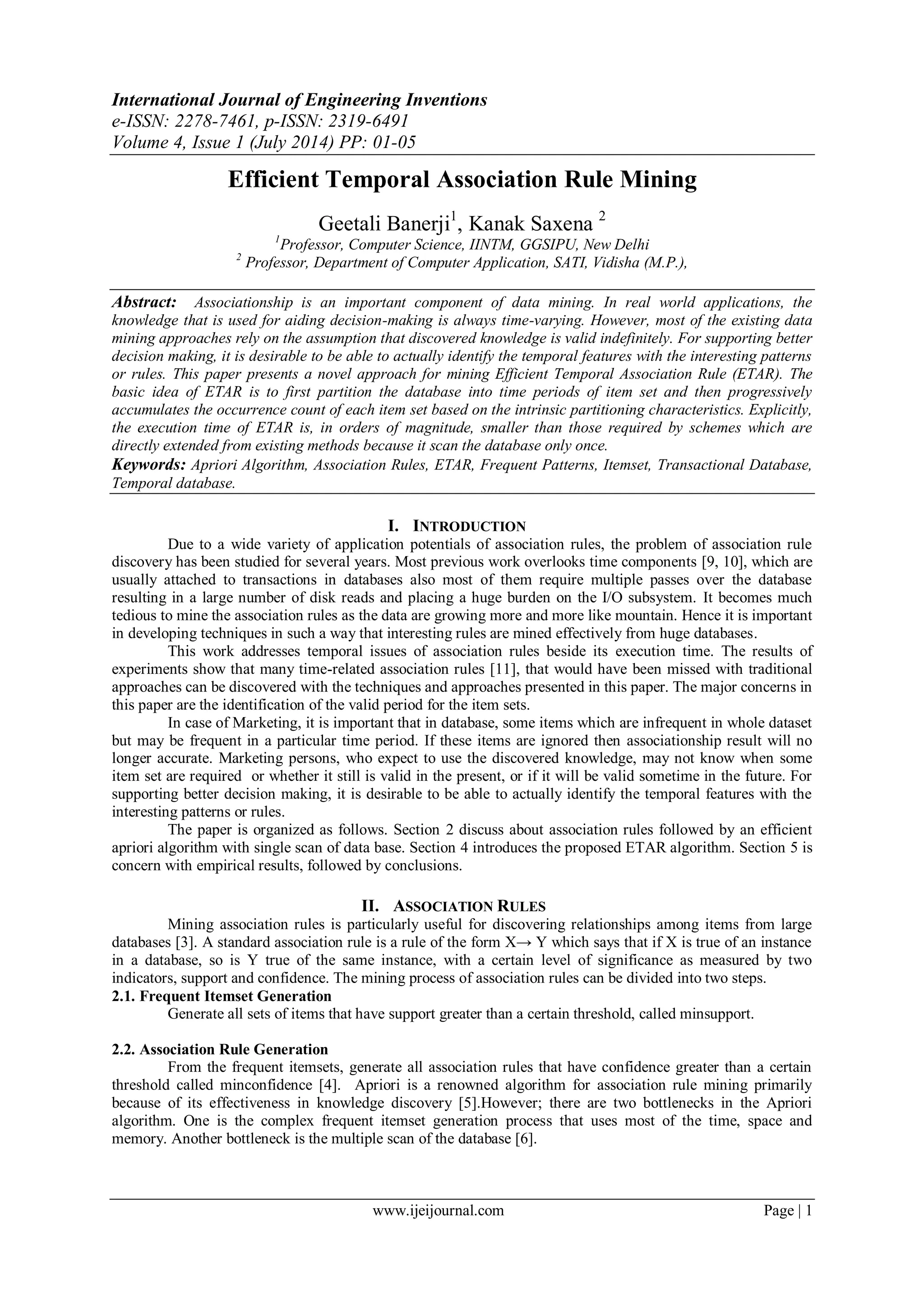 Efficient Temporal Association Rule Mining | PDF